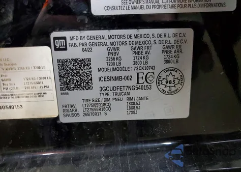 2022 Chevrolet Silverado K1500 Lt Trail Boss из США, поврежденный, VIN 3GCUDFET7NG540153